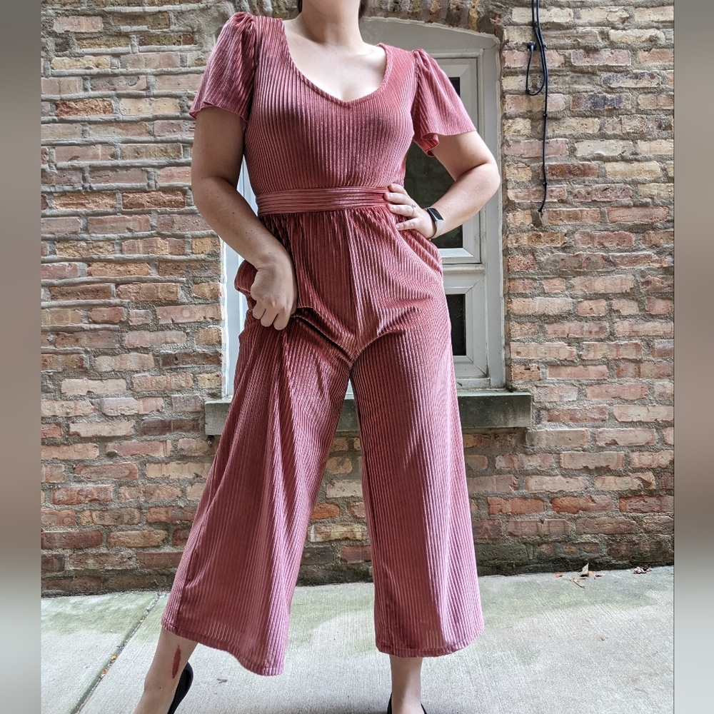 Pink velvet jumpsuit